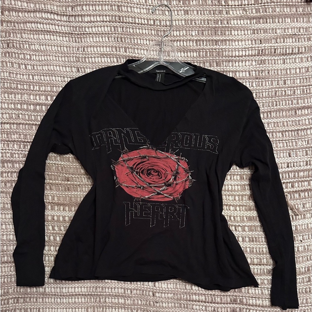 Vintage Black Long Sleeve with rose Graphic